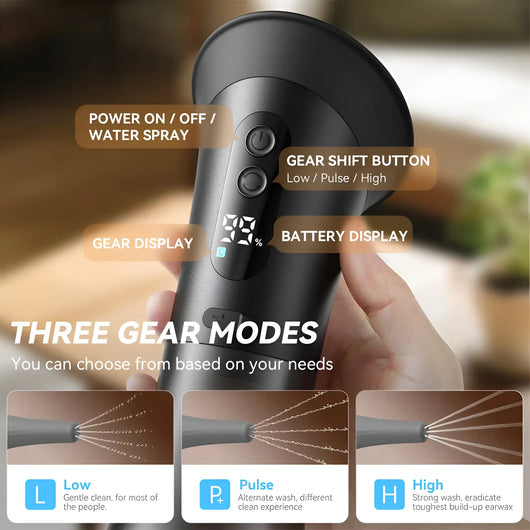 Whizzhop™ Water Powered Ear Cleaner with 11 Tips and 3 Pressure Setting for Clean