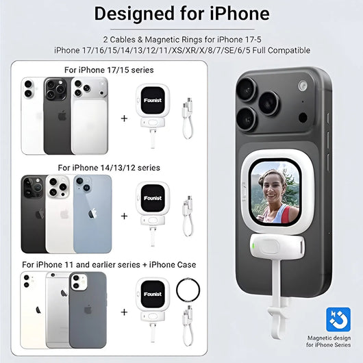 Whizzhop™ Magnetic Back Camera Selfie Monitor Vlogging Live for iPhone